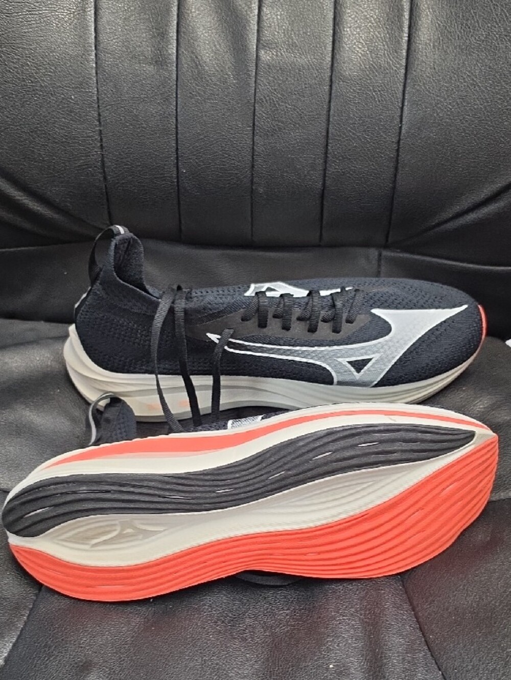 Mizuno Men's Athletic Running Shoes - Black with White & Coral Accents - Picture 5 of 5